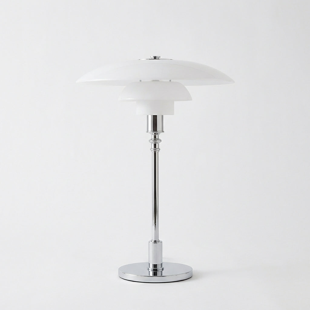 Three Cone Glass Shades Table Lamp With Chrome Frame Danish Inspired