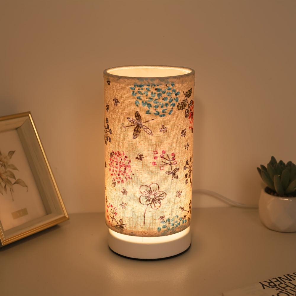Mehrfarbige botanische Nachttischlampe mit Leinen-Schirm