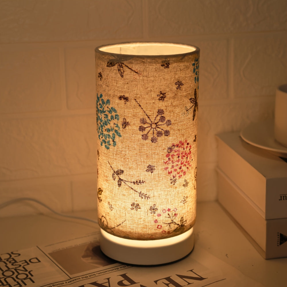 Mehrfarbige botanische Nachttischlampe mit Leinen-Schirm