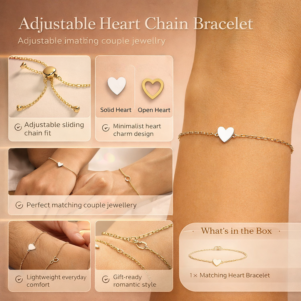 Bracelet Adjustable Heart Chain Matching Couple Jewelry | Meowbutter