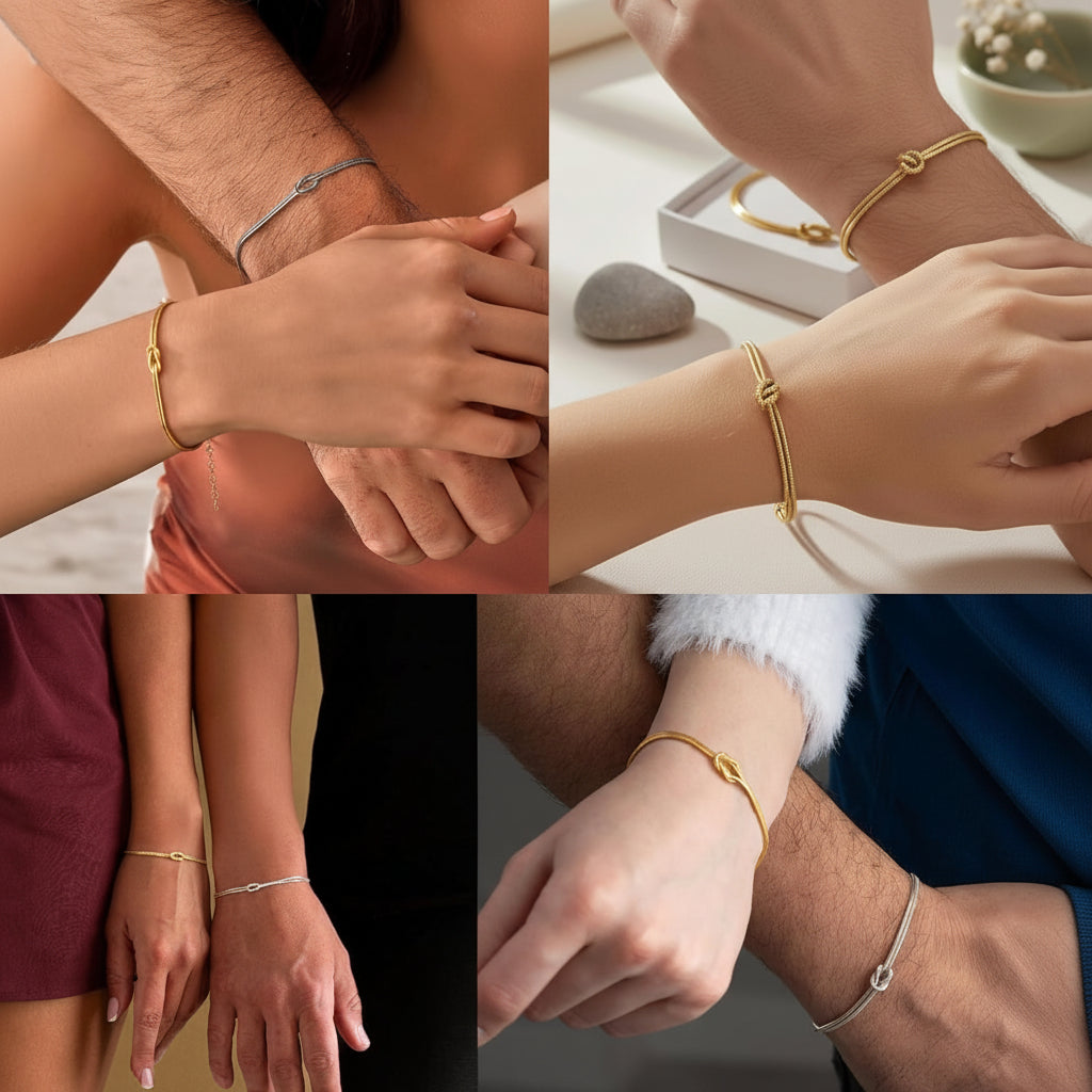 Justerbart armband med flera kedjor — central tvinnad knut
