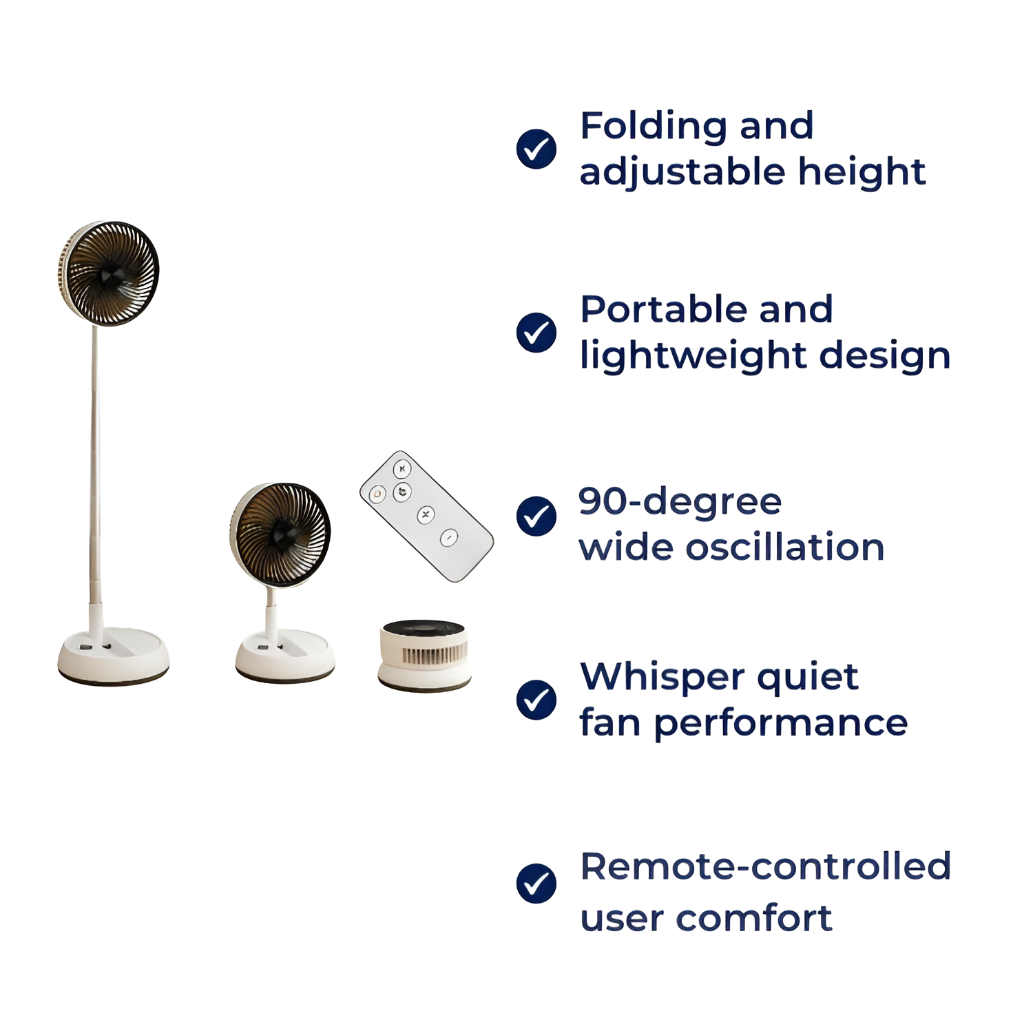 BreezeFold Folding Oscillating Fan — Remote Control, Adjustable Speed, 90° Sweep Motion