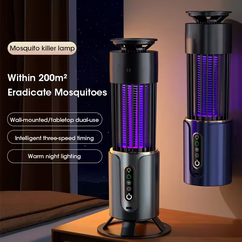 Beltéri rovarcsapda - 365 nm UV és 3000 V-os rács - 200 m² lefedettség - 3 időzítő mód - éjszakai fény - USB | meowbutter