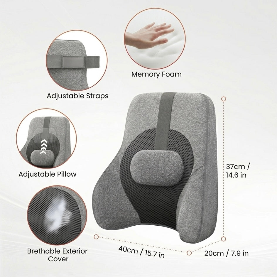 Cojín de soporte lumbar de espuma viscoelástica - Masaje shiatsu de 4 nodos - Calor de 2 niveles - Temporizador de 60 minutos | meowbutter