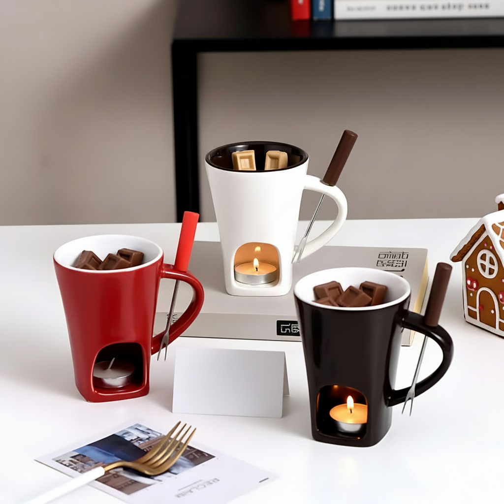 Fondue Set Ceramic Candle Heated Chocolate Cheese Dessert Pot | Meowbutter