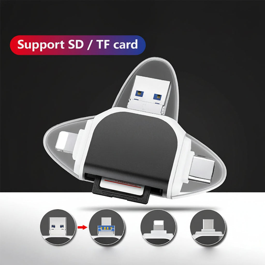 Kortlæser 4-i-1 USB-C SD-/microSD-dataoverførselsadapter | Meowbutter