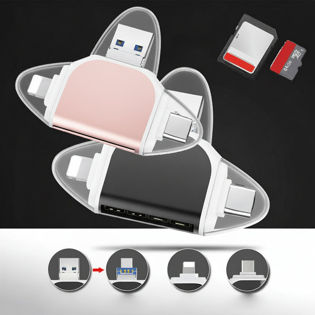 Kortlæser 4-i-1 USB-C SD-/microSD-dataoverførselsadapter | Meowbutter