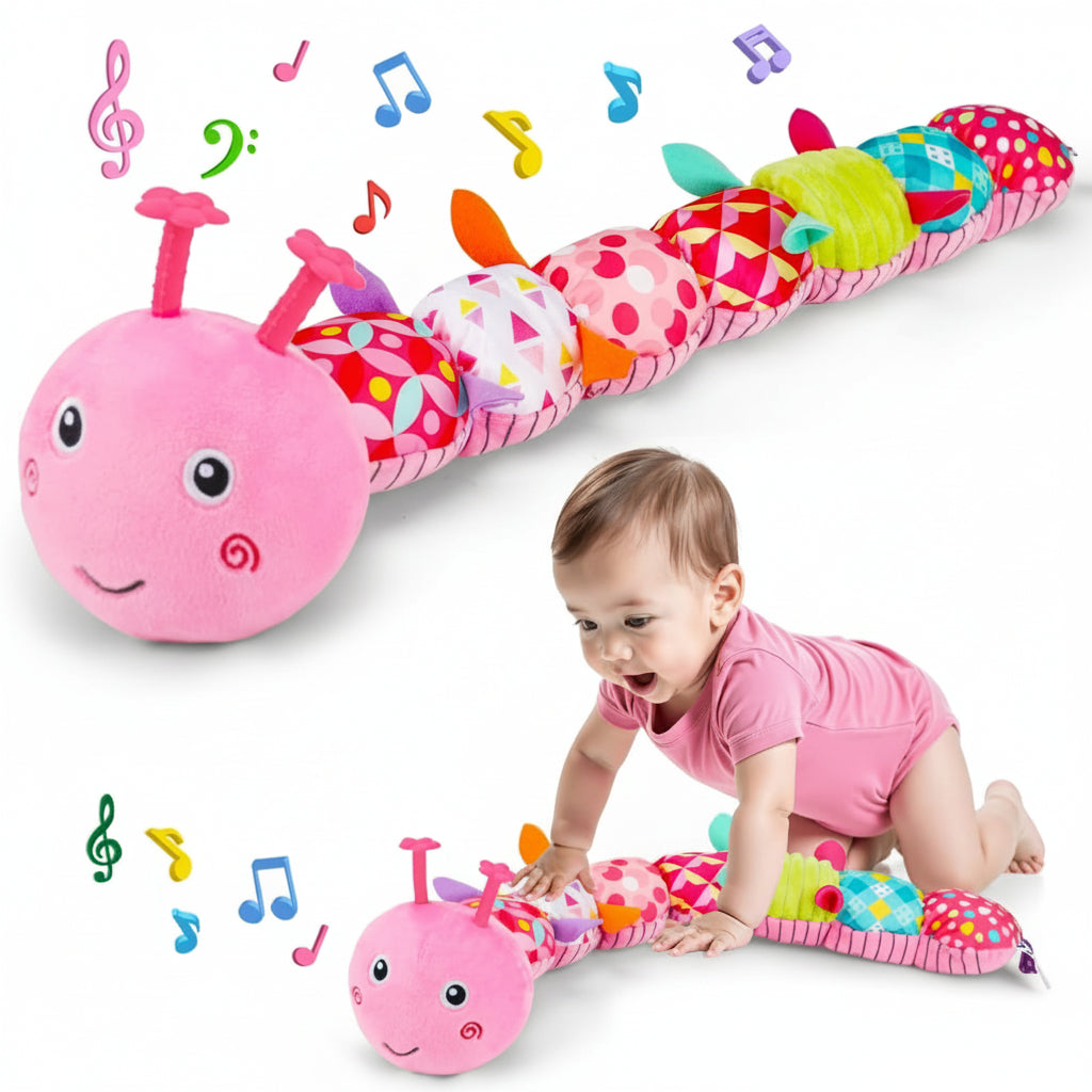 Musical Caterpillar Plush Toy — Soft Elongated Body, Varied Textures, Vibrant Colors