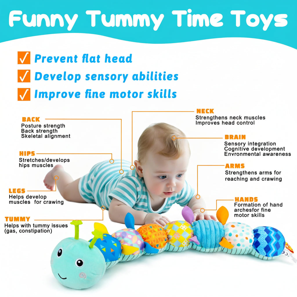 Musical Caterpillar Plush Toy — Soft Elongated Body, Varied Textures, Vibrant Colors