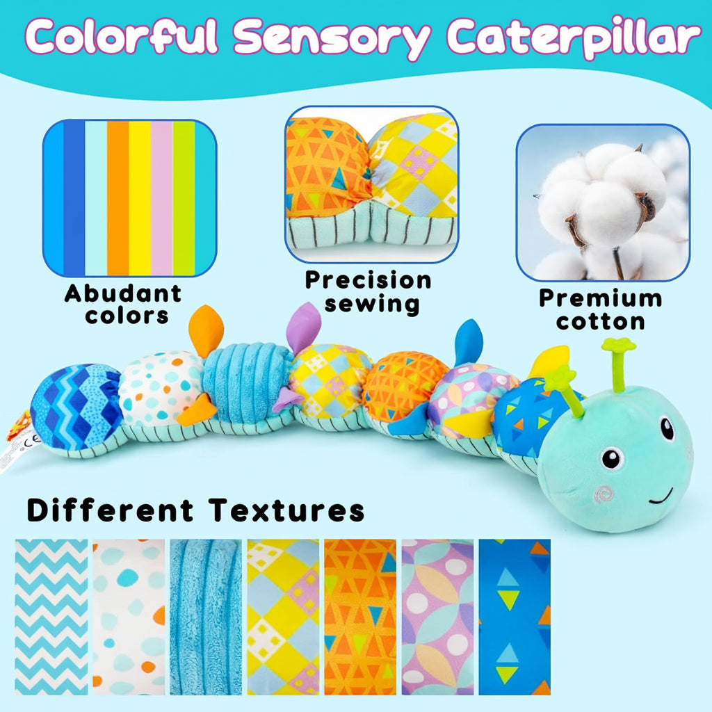 Musical Caterpillar Plush Toy — Soft Elongated Body, Varied Textures, Vibrant Colors