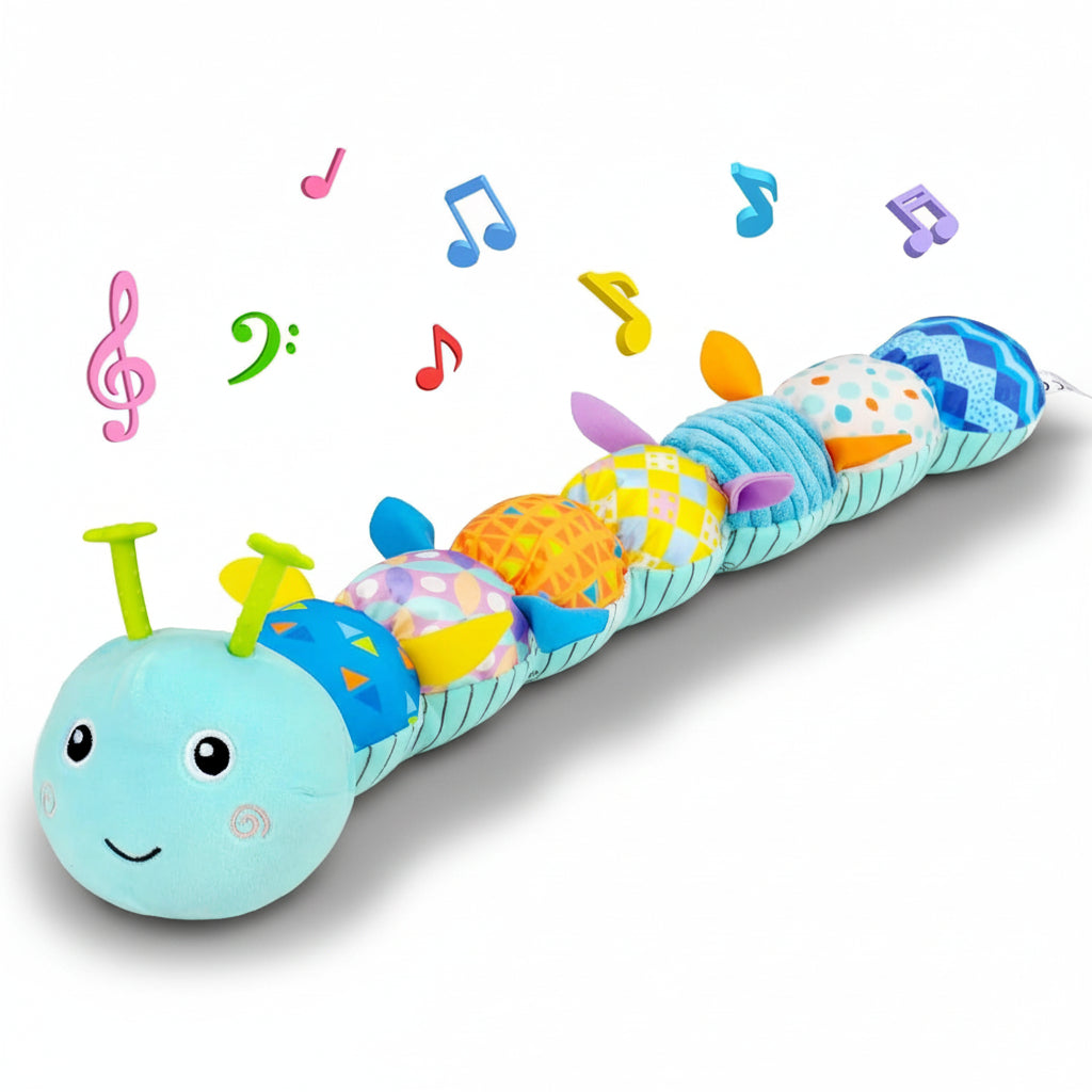 Musical Caterpillar Plush Toy — Soft Elongated Body, Varied Textures, Vibrant Colors