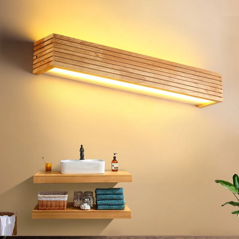 مصباح جداري LED عصري من الخشب - هيكل من خشب صلب، وغطاء أكريليك شبه شفاف، وتصميم بسيط