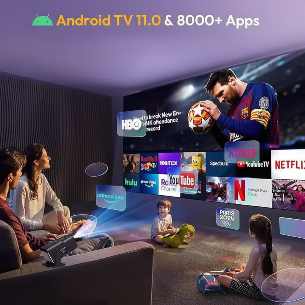 スマート4Kミニプロジェクター — ポータブル設計、対角150インチ投影