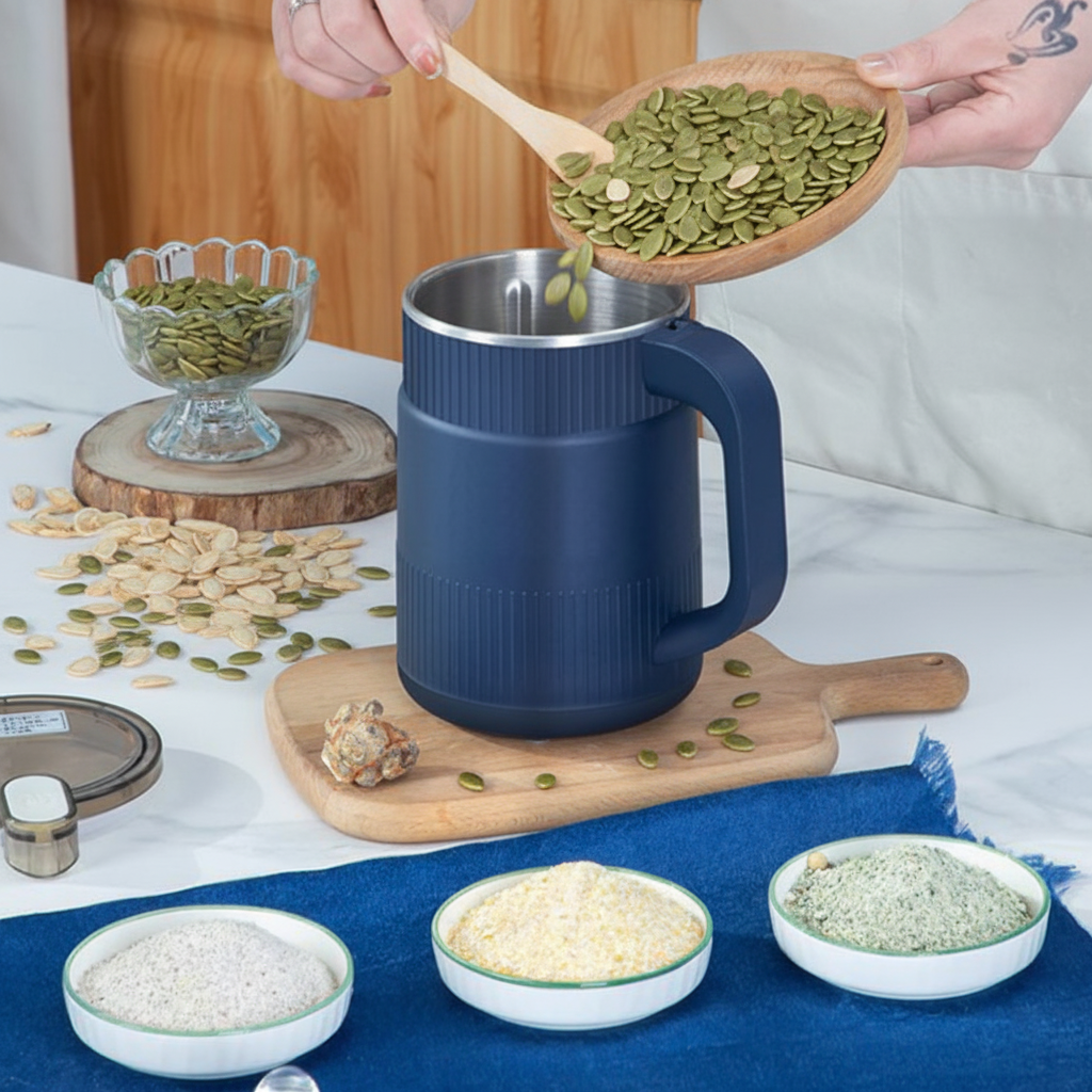 Mulino elettrico portatile per cereali — attivazione del motore con una sola pressione