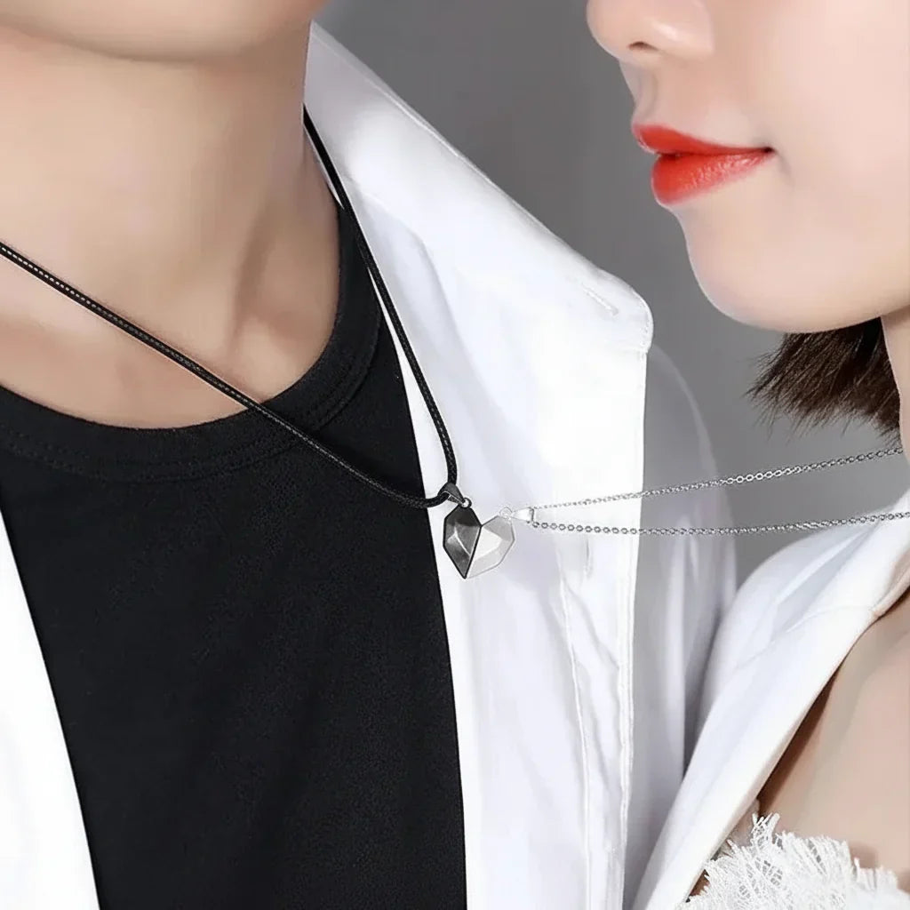 Magnetic Heart Pendant Necklace Set — Two Piece Metal Alloy Pair