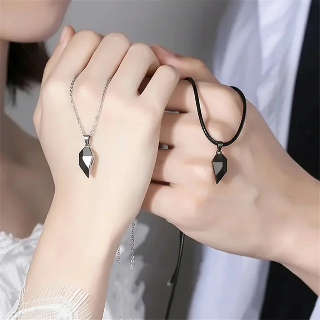 Magnetic Heart Pendant Necklace Set — Two Piece Metal Alloy Pair