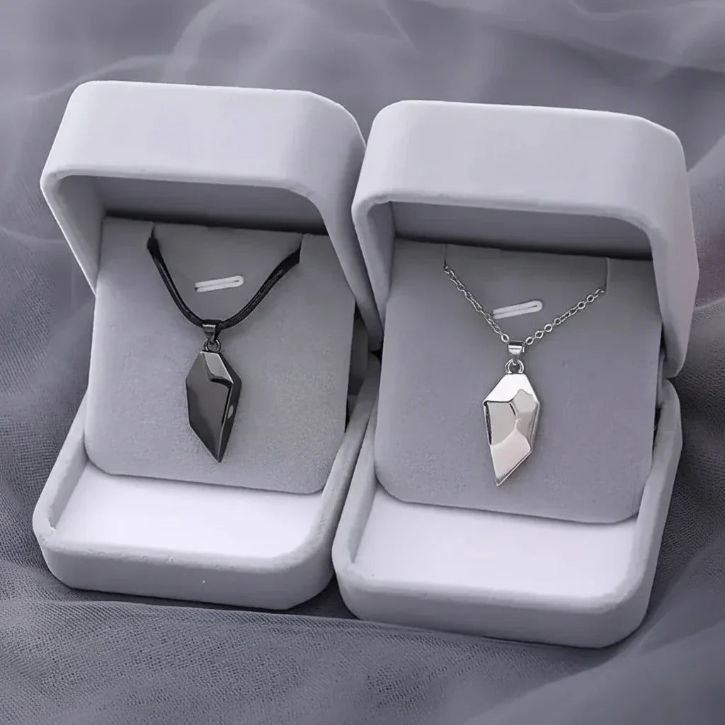 Magnetic Heart Pendant Necklace Set — Two Piece Metal Alloy Pair