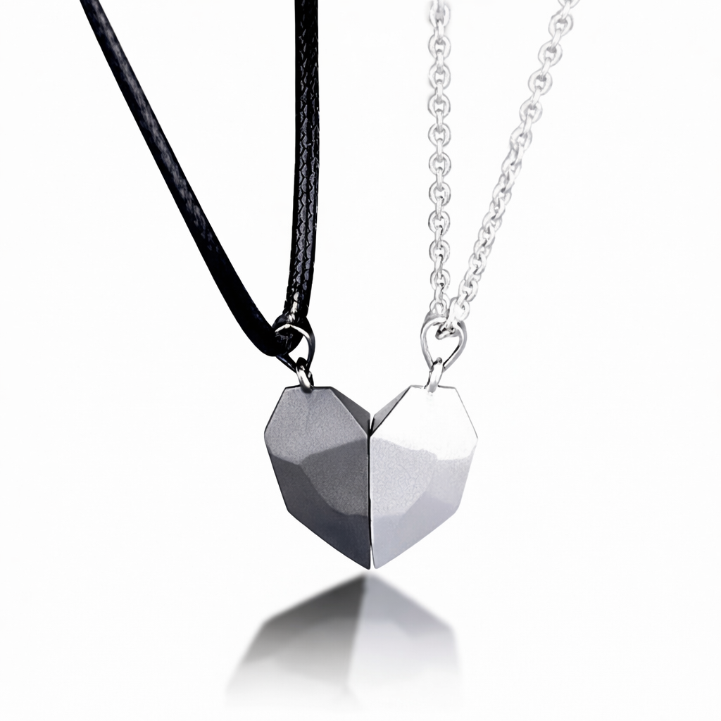 Magnetic Heart Pendant Necklace Set — Two Piece Metal Alloy Pair