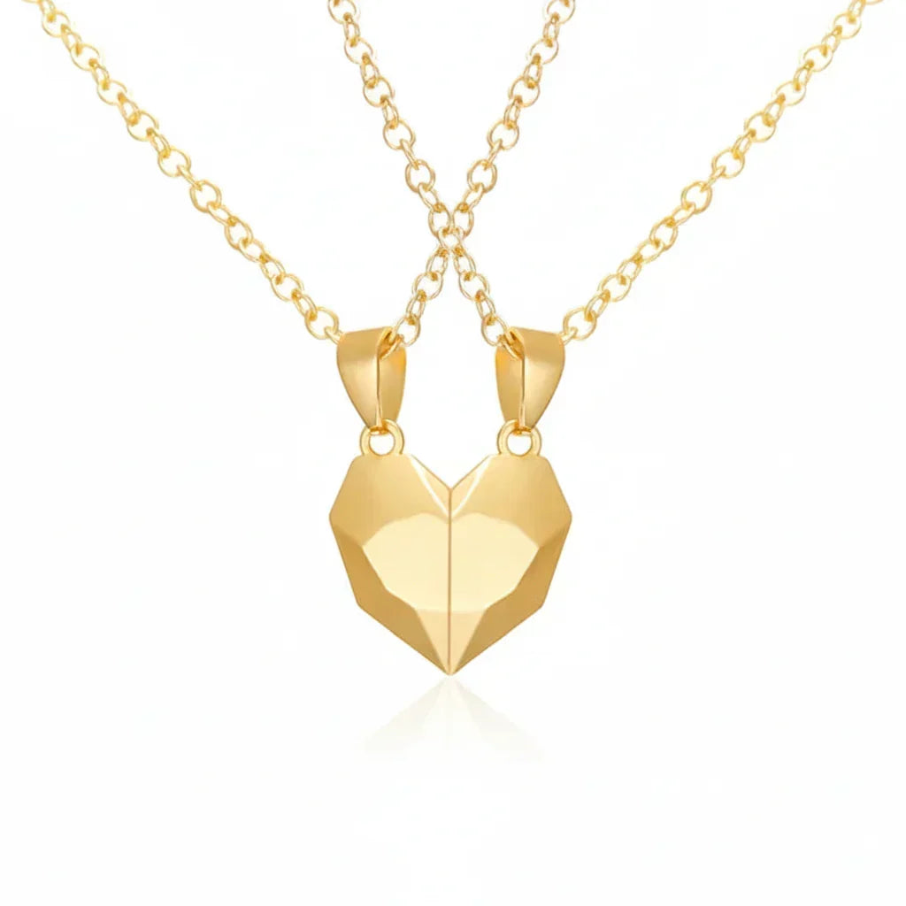 Magnetic Heart Pendant Necklace Set — Two Piece Metal Alloy Pair