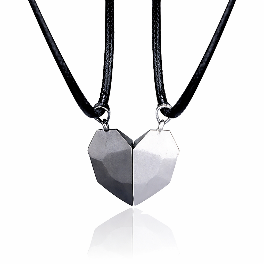 Magnetic Heart Pendant Necklace Set — Two Piece Metal Alloy Pair