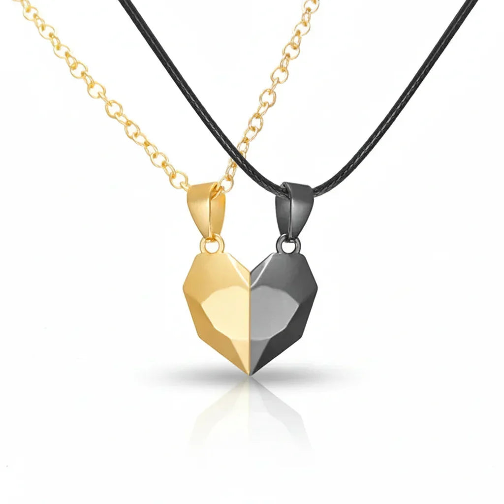 Magnetic Heart Pendant Necklace Set — Two Piece Metal Alloy Pair