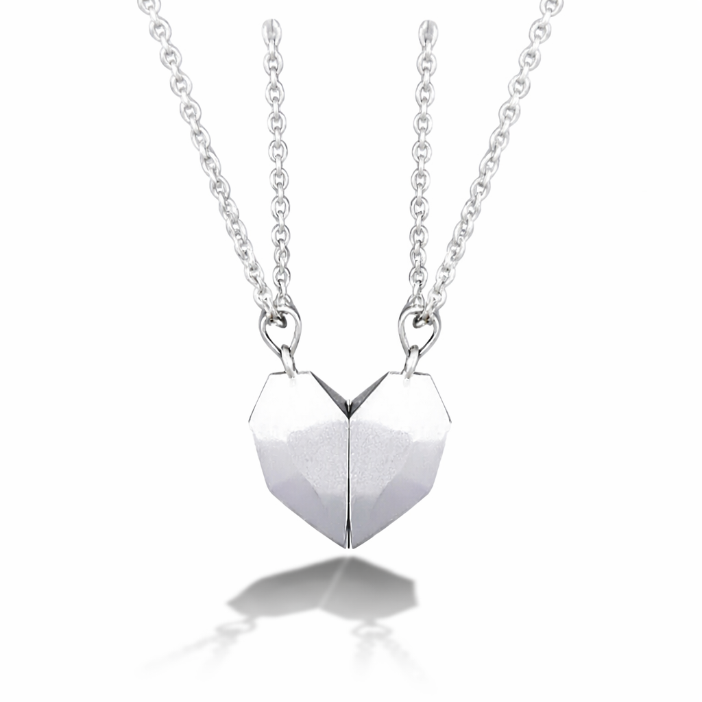 Magnetic Heart Pendant Necklace Set — Two Piece Metal Alloy Pair