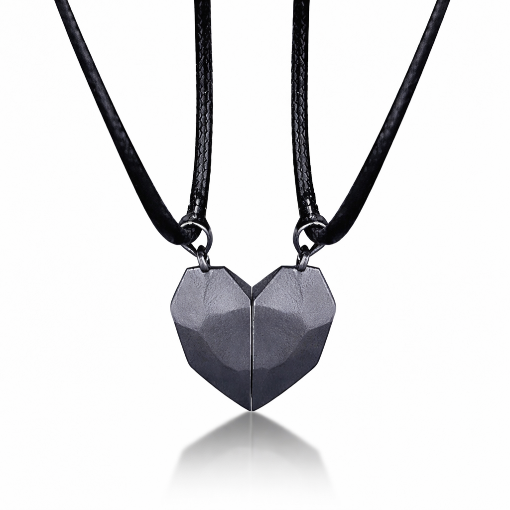 Magnetic Heart Pendant Necklace Set — Two Piece Metal Alloy Pair