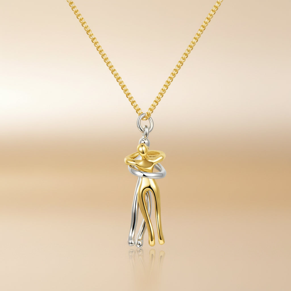 Stainless Steel Couple Necklace Set — Two-Tone Gold and Silver Pendants