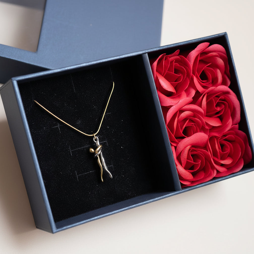 Stainless Steel Couple Necklace Set — Two-Tone Gold and Silver Pendants