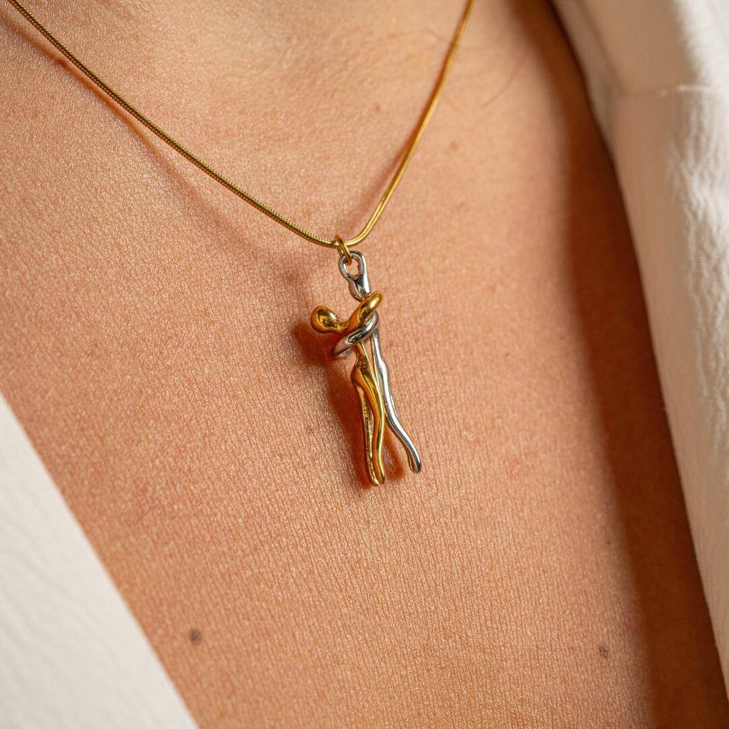 Stainless Steel Couple Necklace Set — Two-Tone Gold and Silver Pendants
