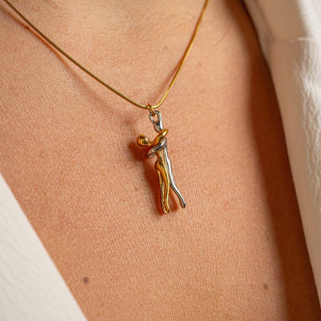 Stainless Steel Couple Necklace Set — Two-Tone Gold and Silver Pendants