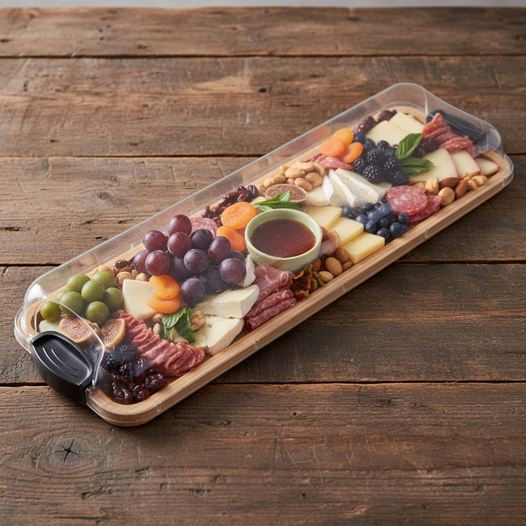 Planche à découper, plateau de présentation en bambou pour charcuterie avec couvercle verrouillable | Meowbutter