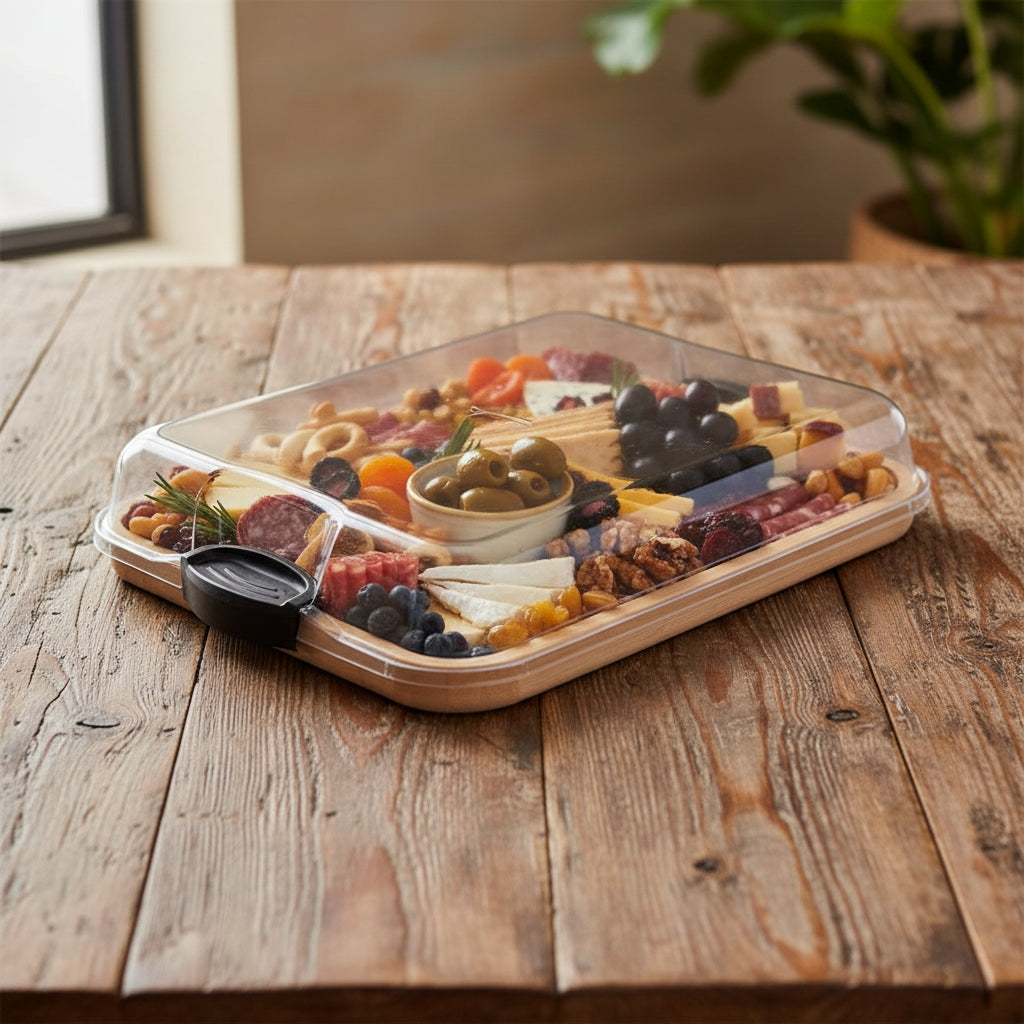 Planche à découper, plateau de présentation en bambou pour charcuterie avec couvercle verrouillable | Meowbutter