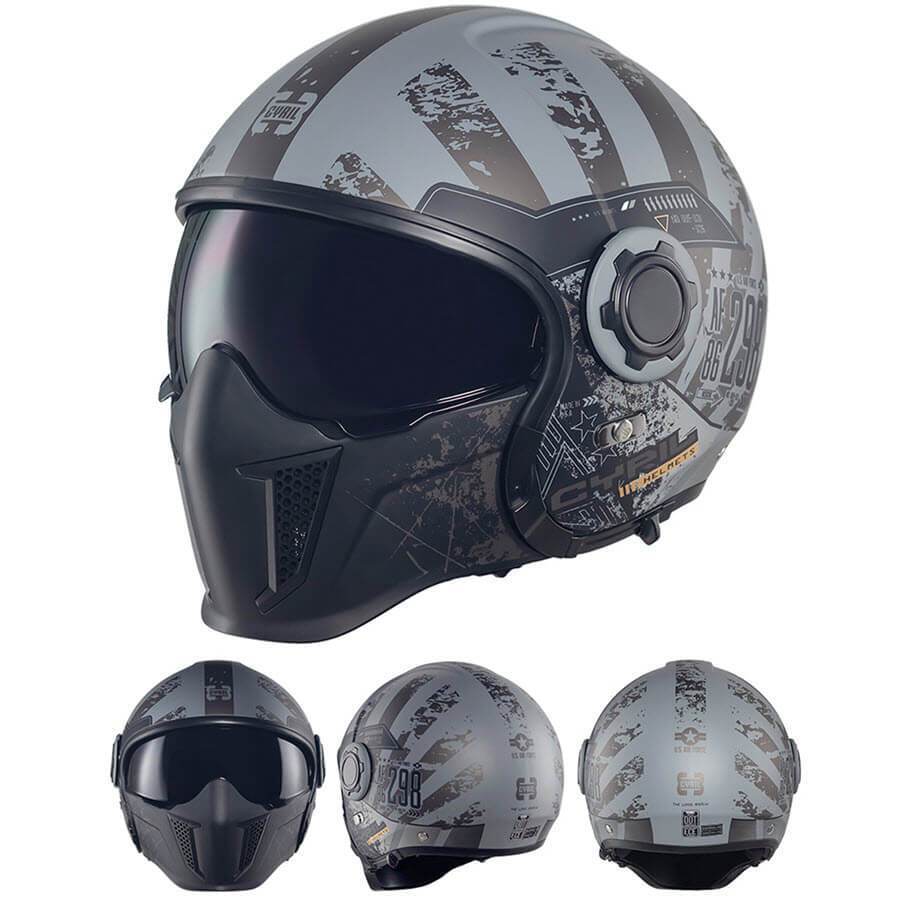 'Air Force' Open-Face Motorcycle Helmet — Retractable Visor