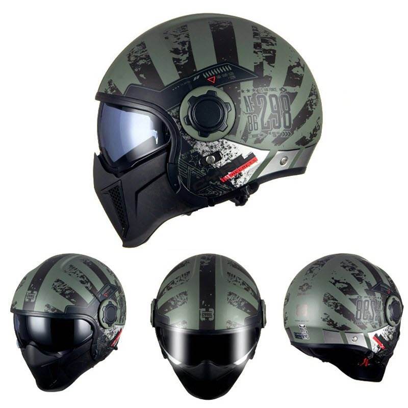 'Air Force' Open-Face Motorcycle Helmet — Retractable Visor