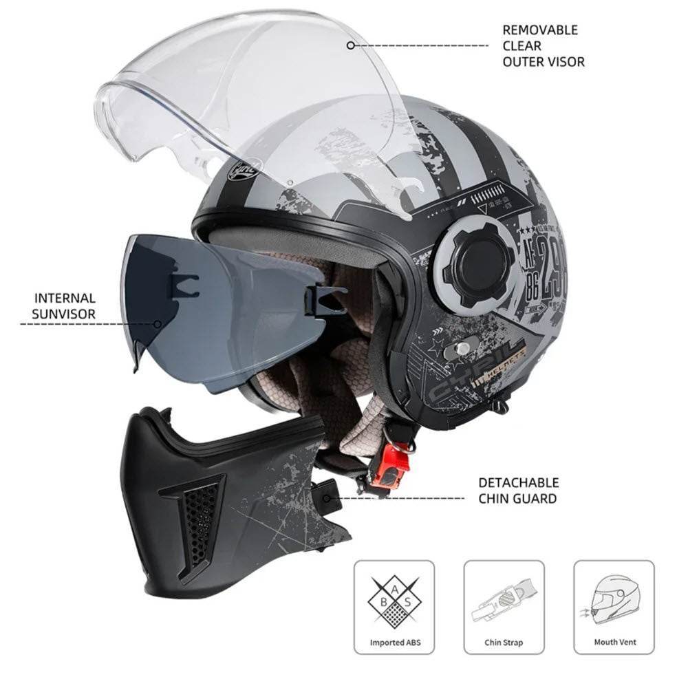 'Air Force' Open-Face Motorcycle Helmet — Retractable Visor