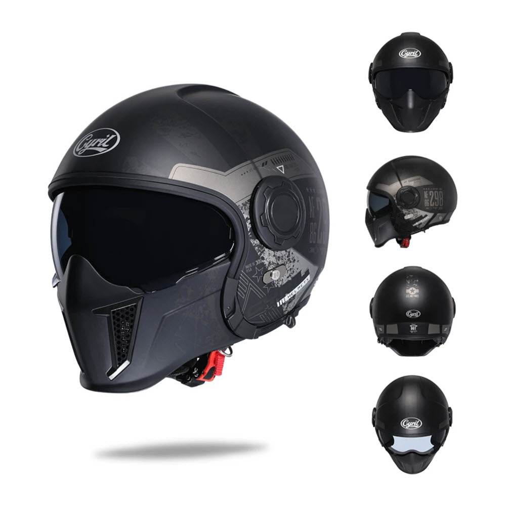 'Air Force' Open-Face Motorcycle Helmet — Retractable Visor