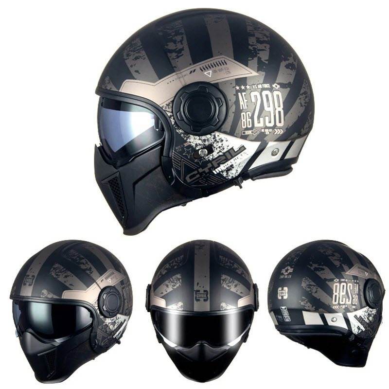 'Air Force' Open-Face Motorcycle Helmet — Retractable Visor