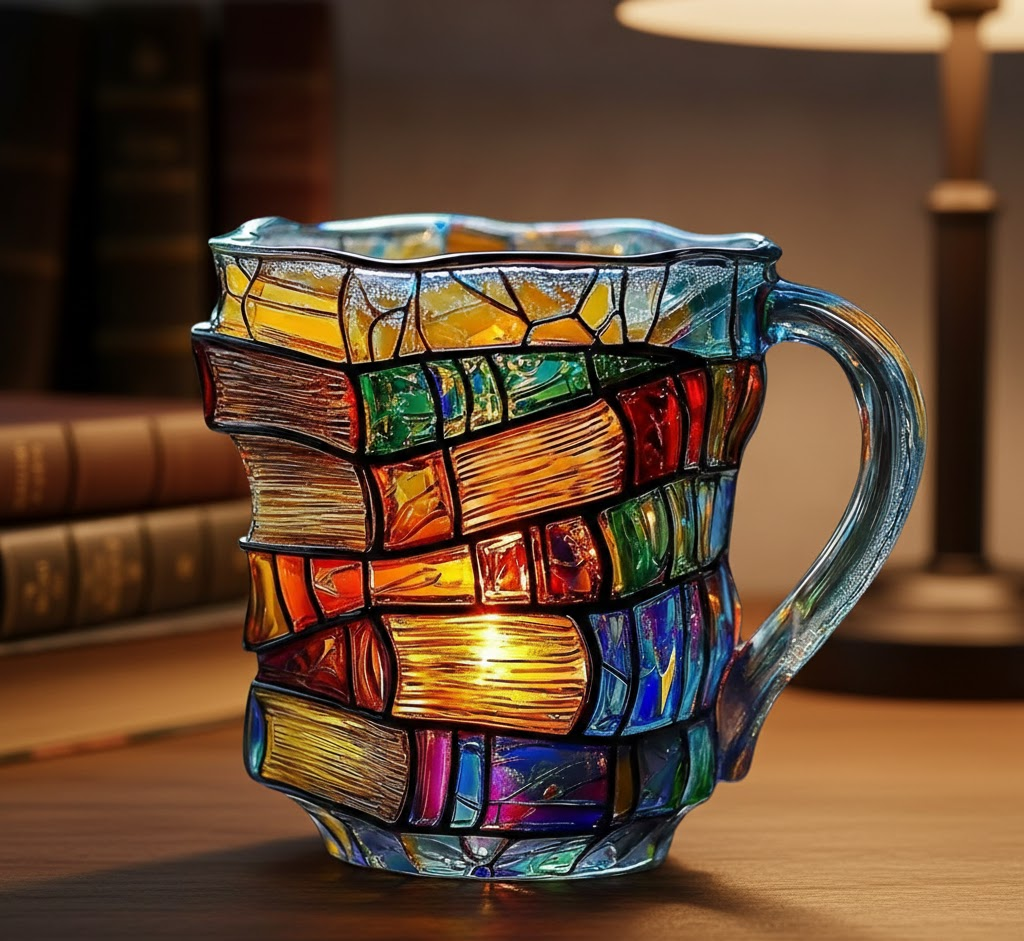 Coffee Mug Glass Book Design 3D Style Literary Gift Cup | Meowbutter