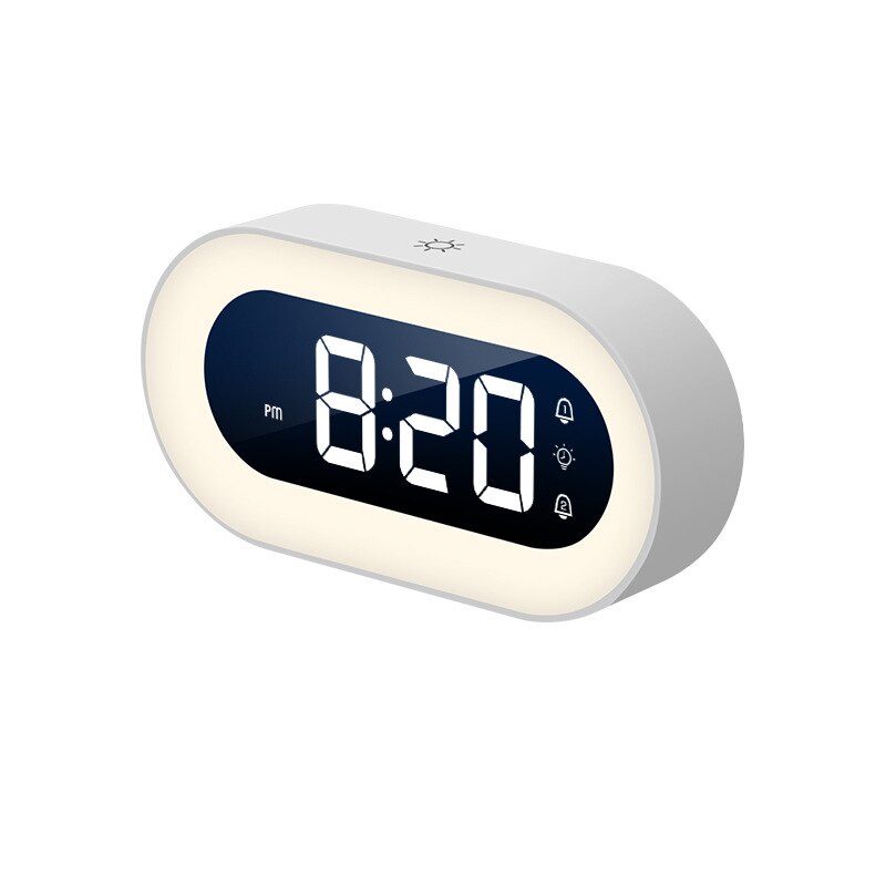 CalmGlow Compact Alarm Clock — Adjustable Night Light and Soothing Sounds