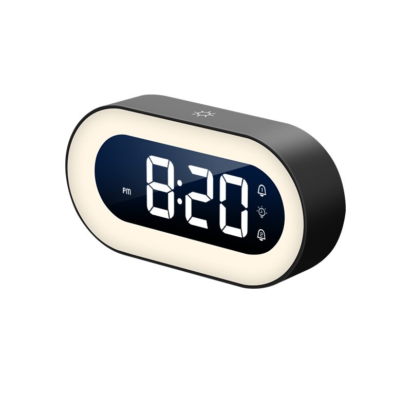 CalmGlow Compact Alarm Clock — Adjustable Night Light and Soothing Sounds