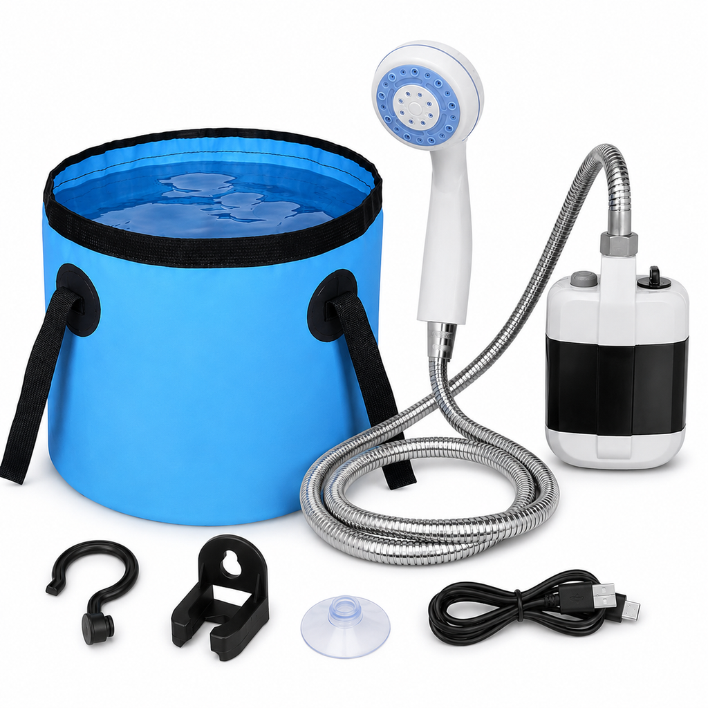 Douche de camping portable avec pompe rechargeable pour l’extérieur | Meowbutter