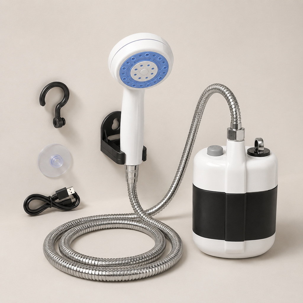 Douche de camping portable avec pompe rechargeable pour l’extérieur | Meowbutter