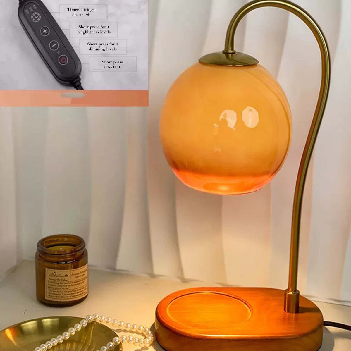 Stolní lampa s ohřívačem vosku — elektrická topná základna, provoz bez plamene