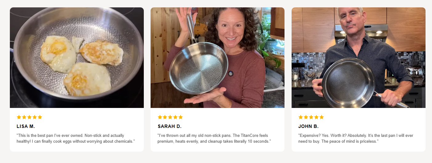 Premium Titanium Frying Pan for Natural Non-Stick Cooking Without Synthetic Coatings