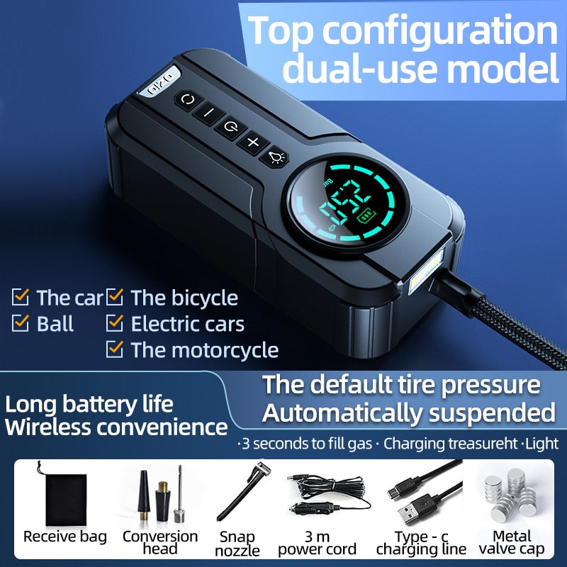 CarBoost Digital Tire Inflator — Integrated LED Light, Direct Pressure Gauge