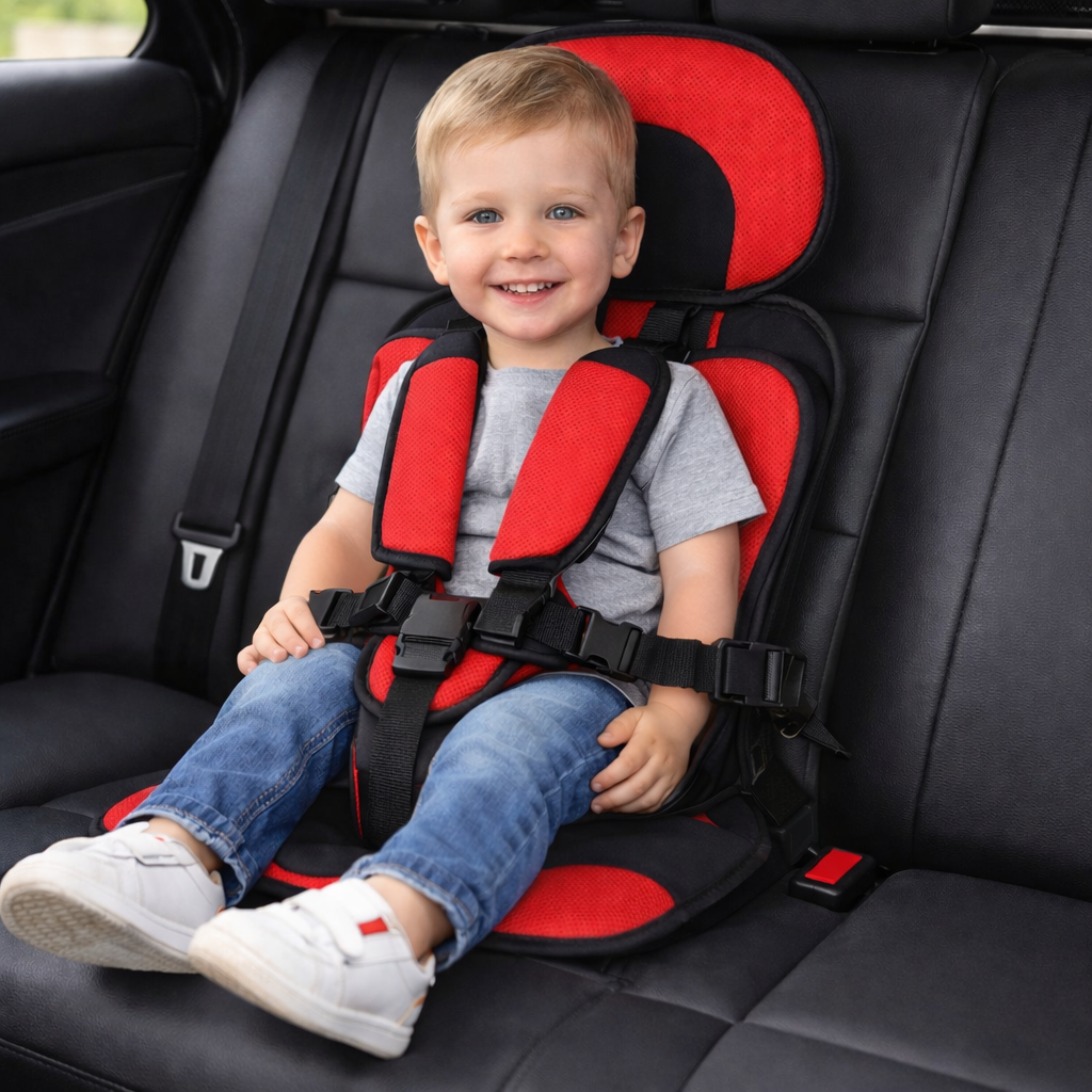 Portable Kids Booster Car Seat — Adjustable Five-Point Travel Harness, Narrow Frame