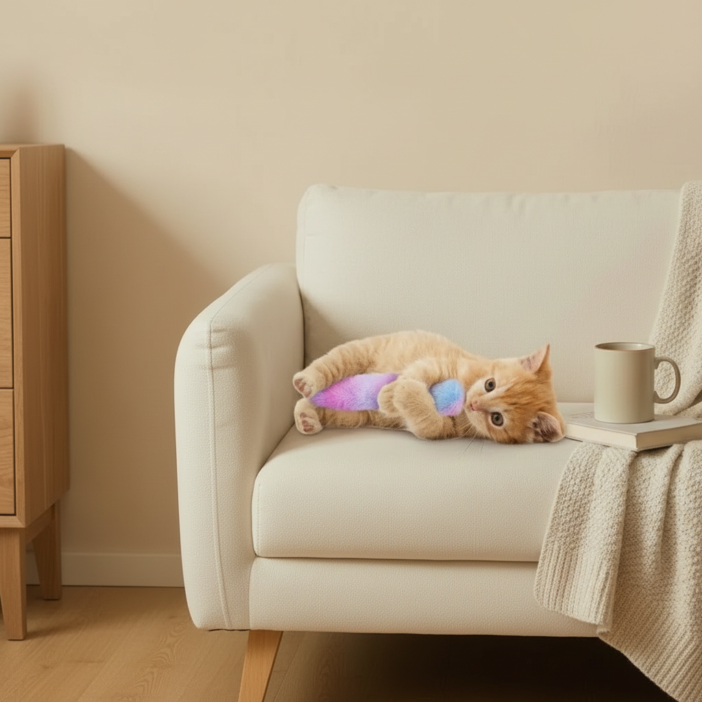 Rectangular Plush Catnip Pillow Toy — Chew Pad & Paw Kick Target