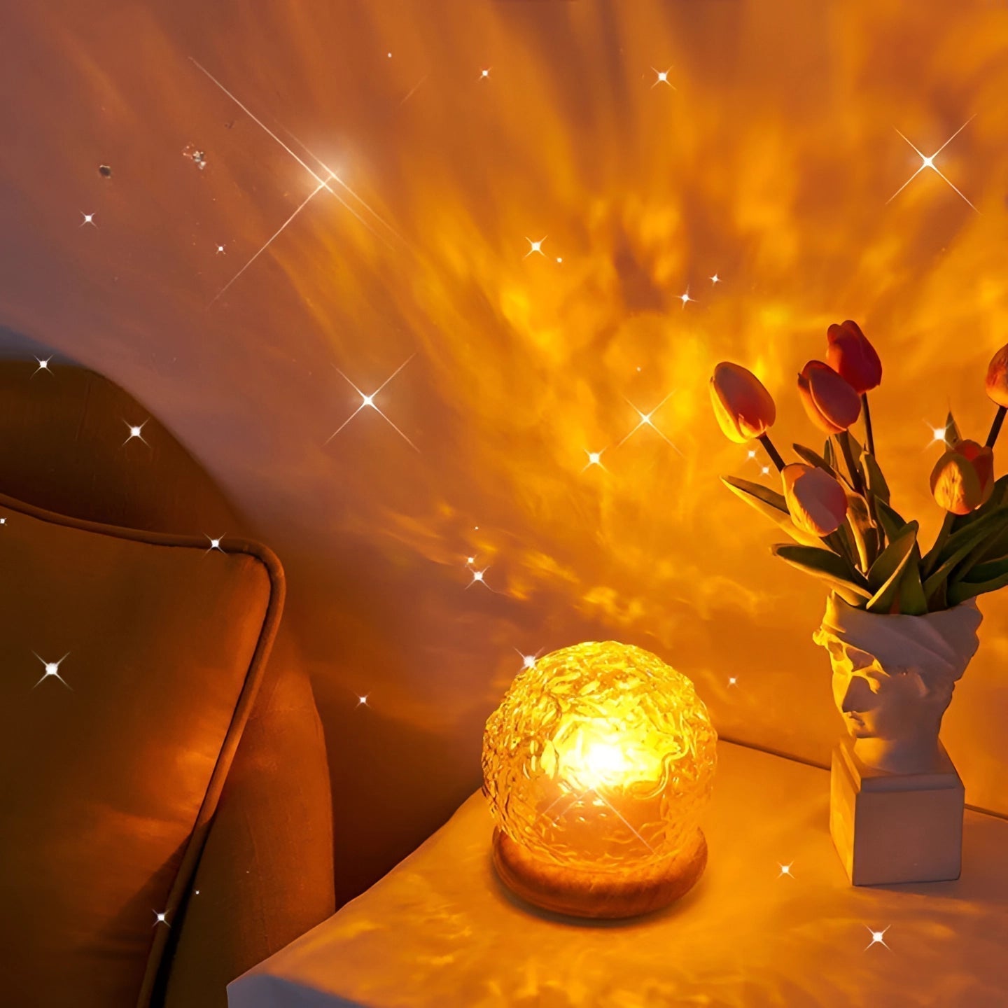 Celestial Mood Projector — Star Pattern and Flowing Wave Ambient Lighting