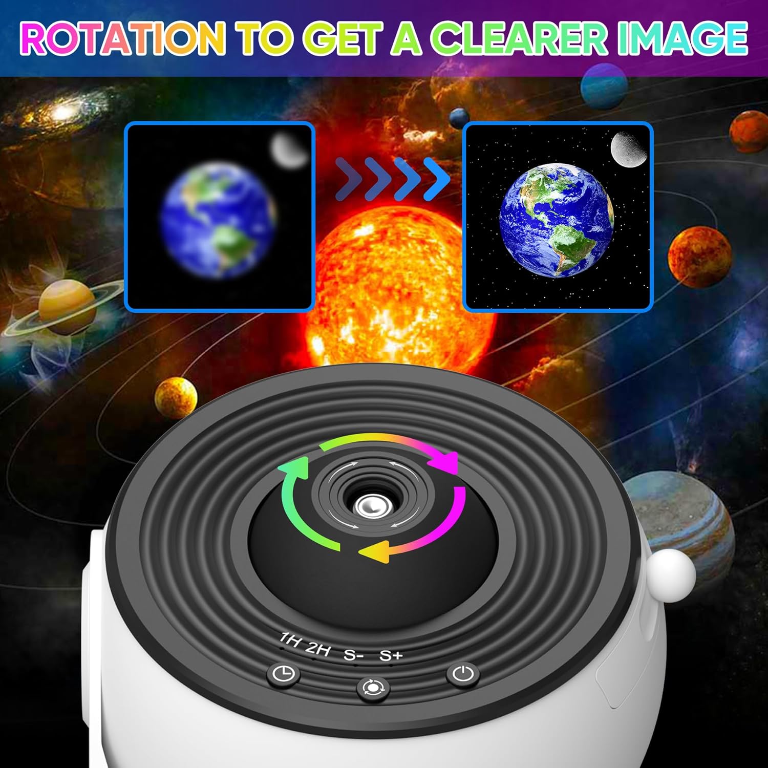 Celestial Oasis Galaxy Projector — 360 Degree Rotation, Programmable Controls, Removable HD Disc Inserts
